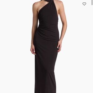 High-Neck One-Shoulder Black Evening Gown